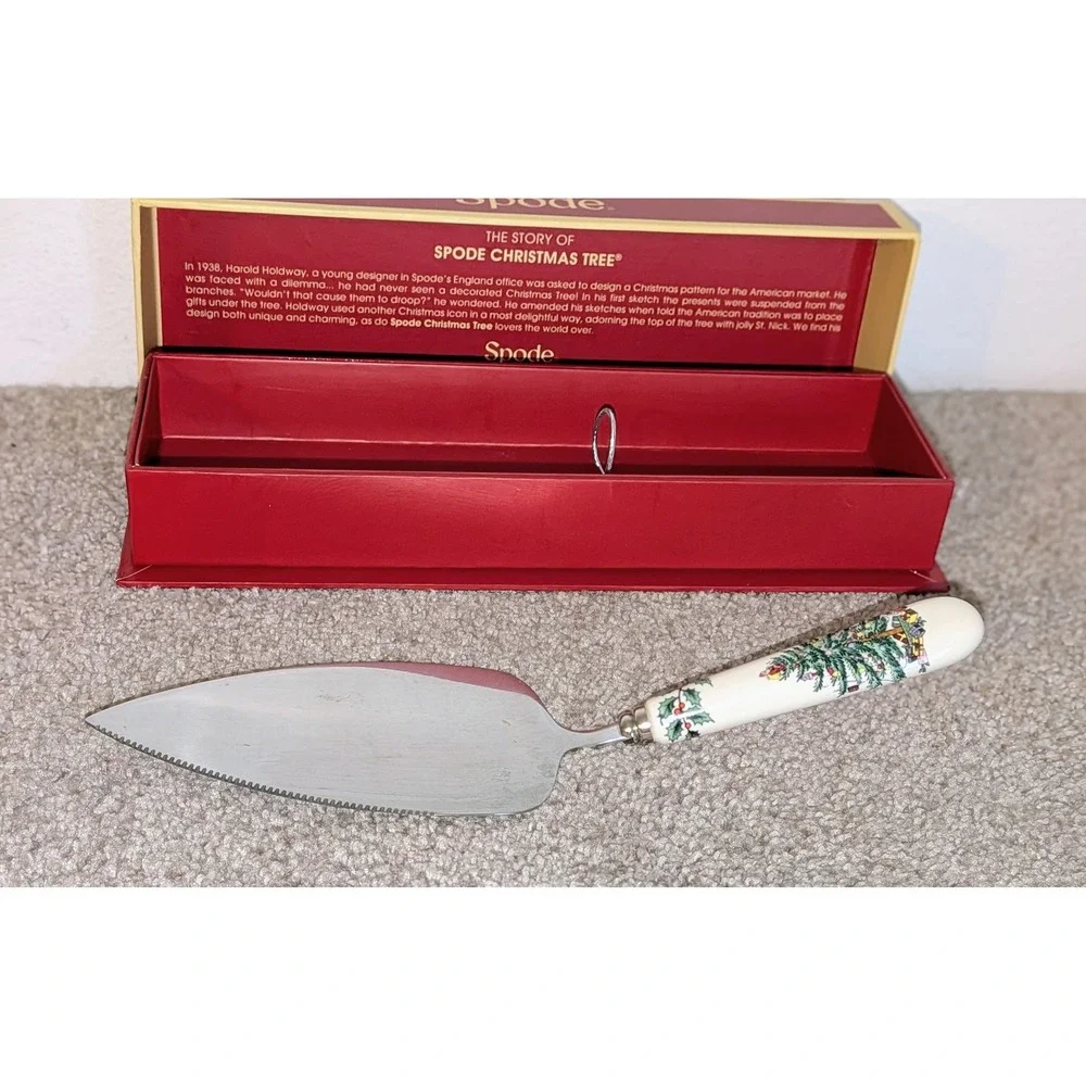 Spode Christmas Tree Cake Slice 10 Inch Serrated Pie Server Box Holiday